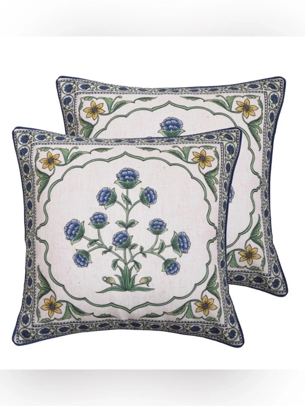 Vintage Linen FLORAL Pillow Covers SQUARE 18x18” BLUE & WHITE